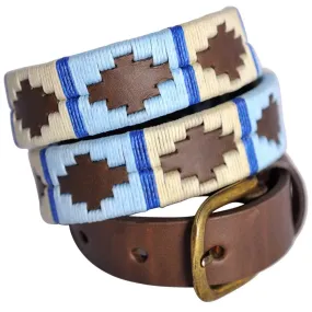 PIONEROS Polo Belt - Narrow Argentinian - 159 Pale Blue/White with Blue Stripe