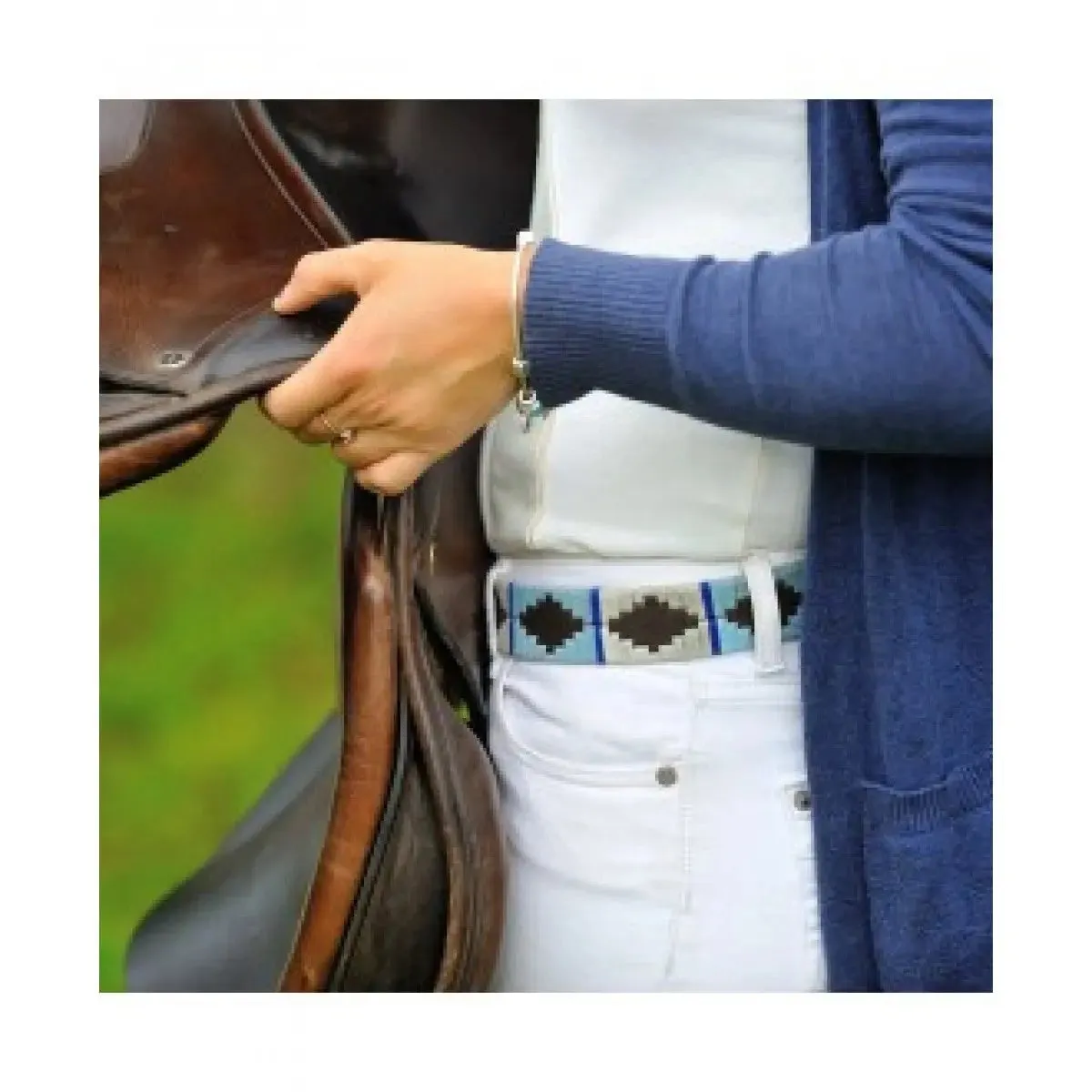 PIONEROS Polo Belt - Narrow Argentinian - 159 Pale Blue/White with Blue Stripe