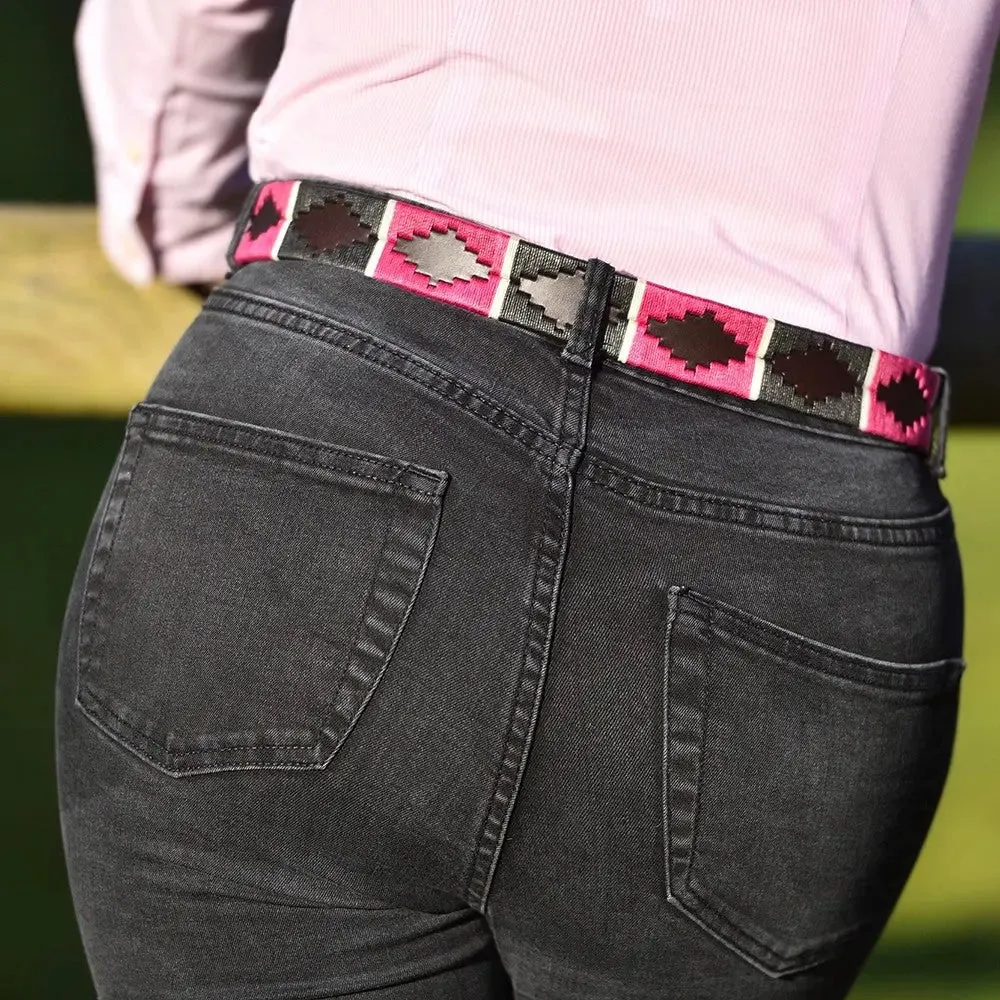 PIONEROS Polo Belt - Wide Argentinian - 122 Black/Berry with White Stripe