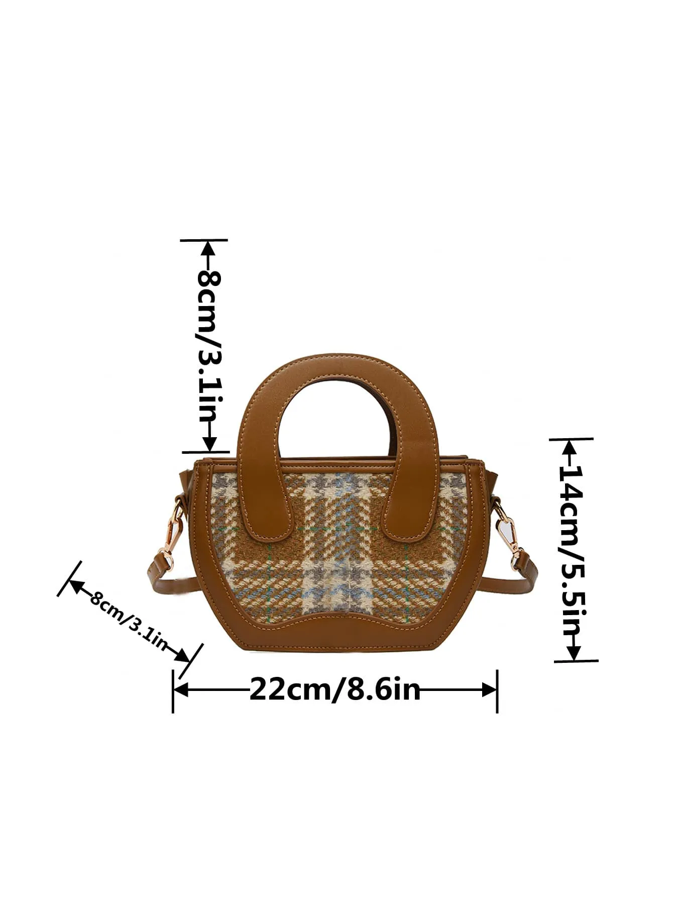 Plaid Pattern Double Handle Satchel Bag