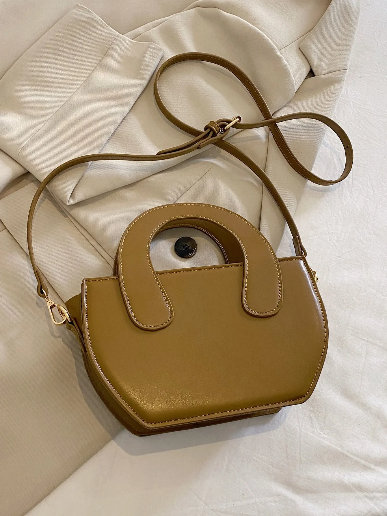 Plaid Pattern Double Handle Satchel Bag