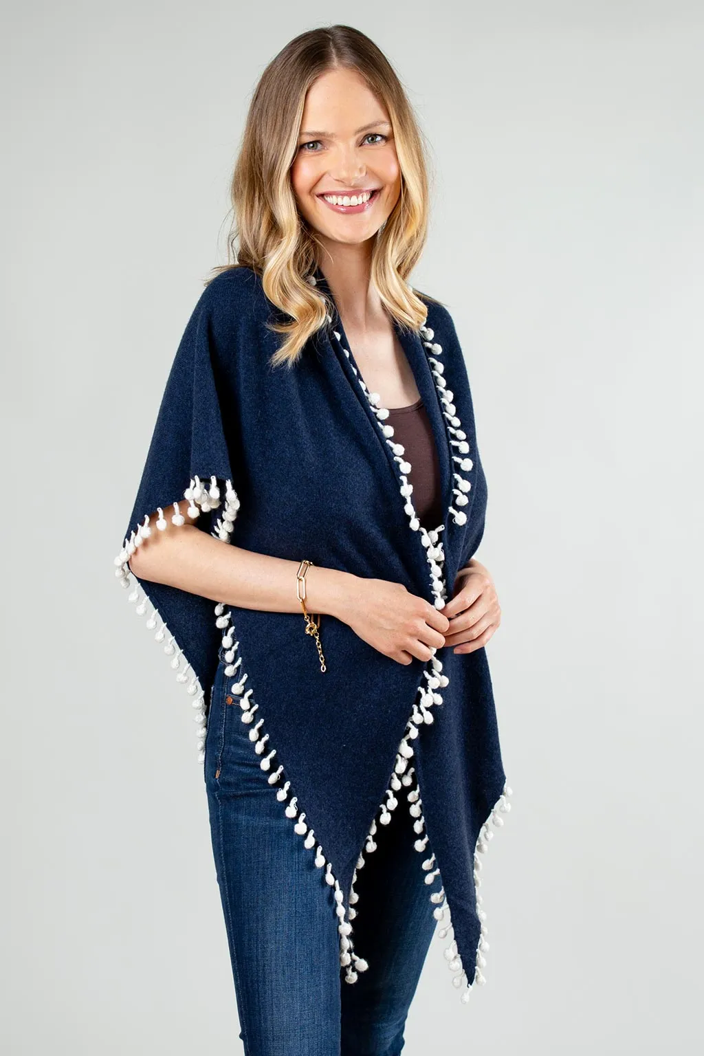 Pom-Pom Triangle Wrap - Midnight/Ivory