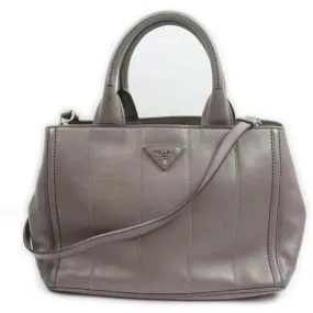 Prada Vitello Daino Top Handle Two Way Grey Leather Chrome Satchel