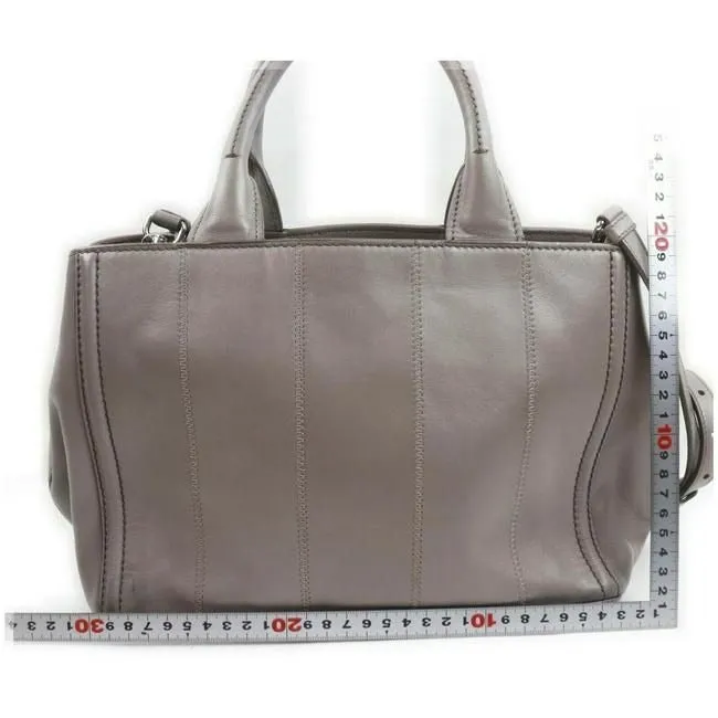 Prada Vitello Daino Top Handle Two Way Grey Leather Chrome Satchel