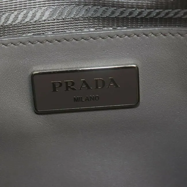 Prada Vitello Daino Top Handle Two Way Grey Leather Chrome Satchel