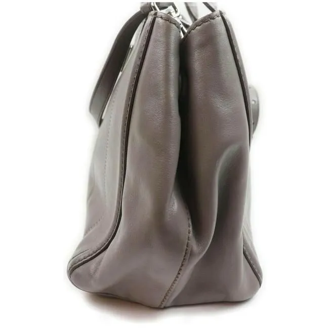 Prada Vitello Daino Top Handle Two Way Grey Leather Chrome Satchel