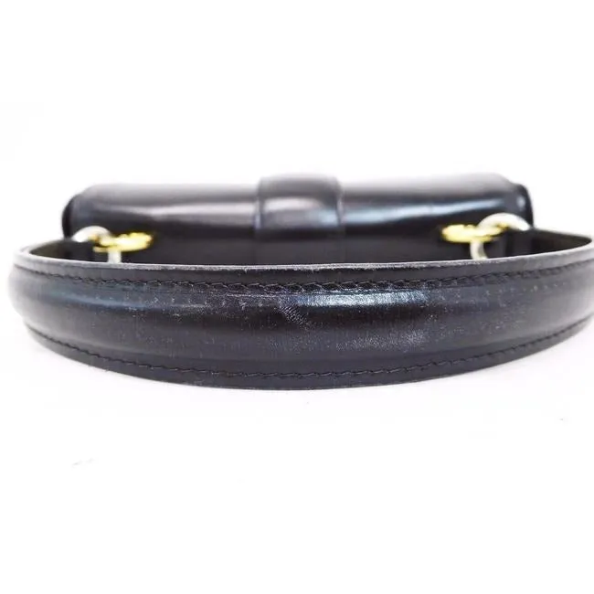 RARE, vintage Gucci, mod, black leather, two-way top handle style purse with gold tone accents
