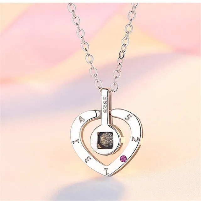 Relodi I Love You 100 Language Pendant Necklace Heart Shape Charm Choker Necklace for Lover Valentines Day Gift SP2333