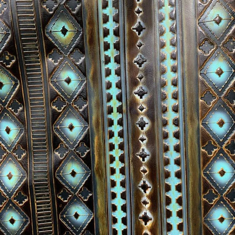 Rope Edge Blue Navajo Leather Belt Buckle 901u