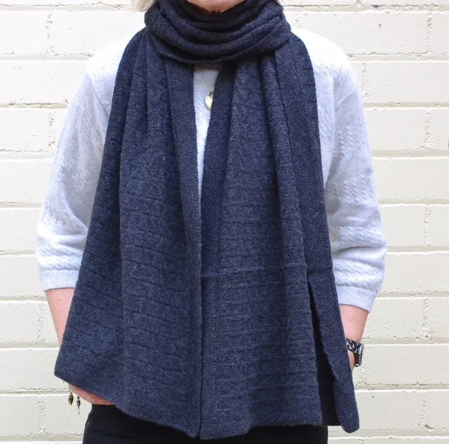 SCA 3-Ply Cashmere Chevron Scarf - Navy