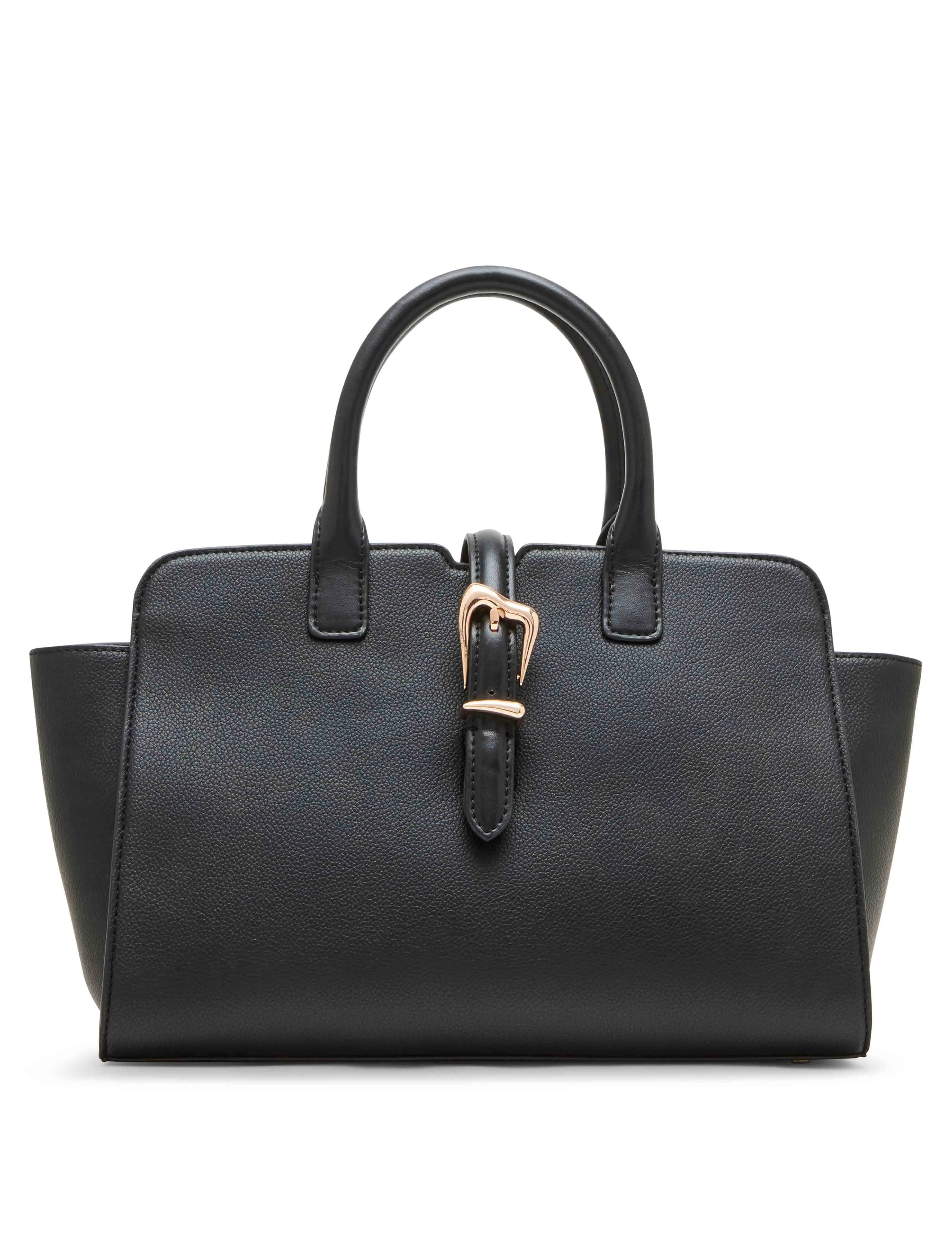 Sculpted Buckle Satchel & Detachable Strap