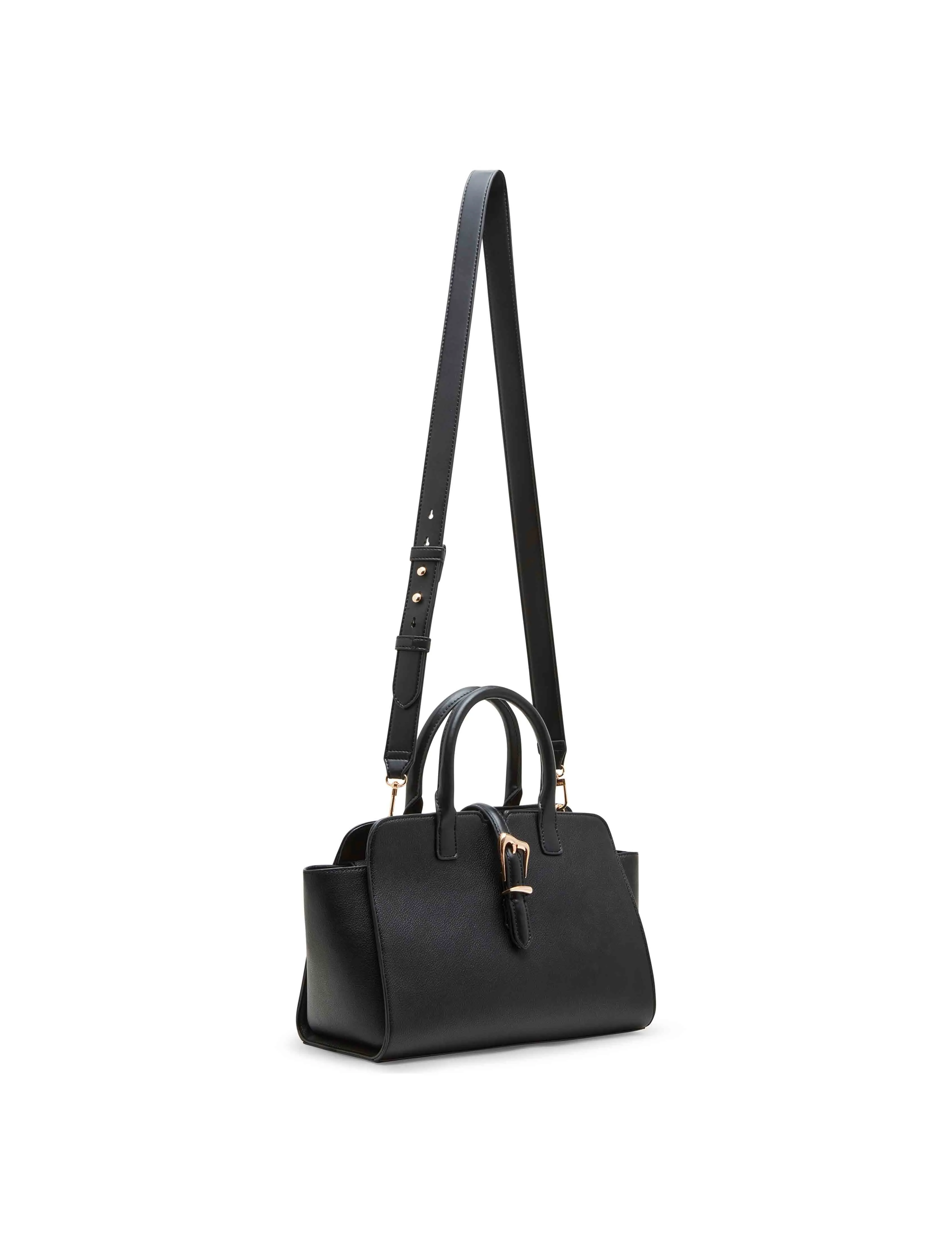 Sculpted Buckle Satchel & Detachable Strap