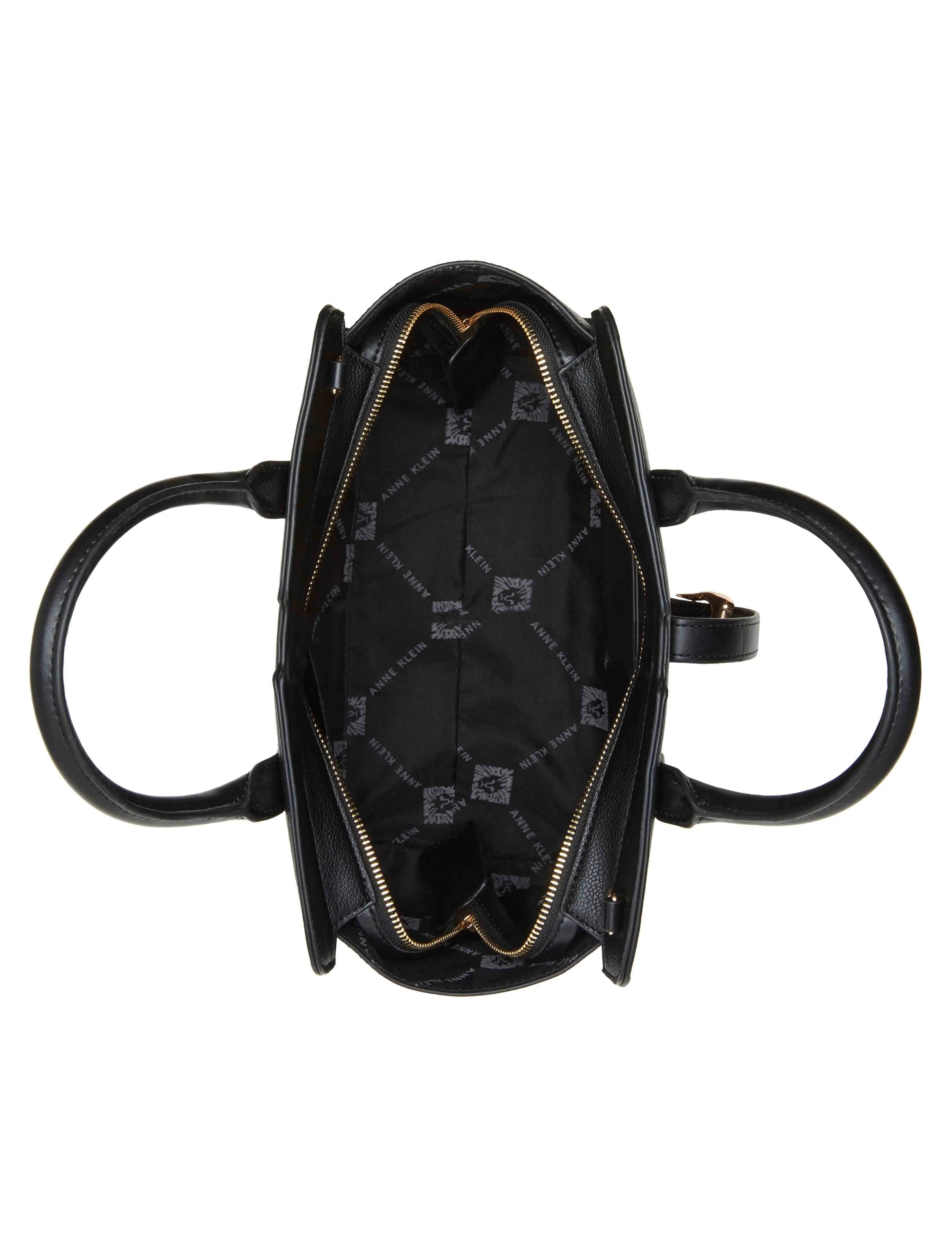 Sculpted Buckle Satchel & Detachable Strap