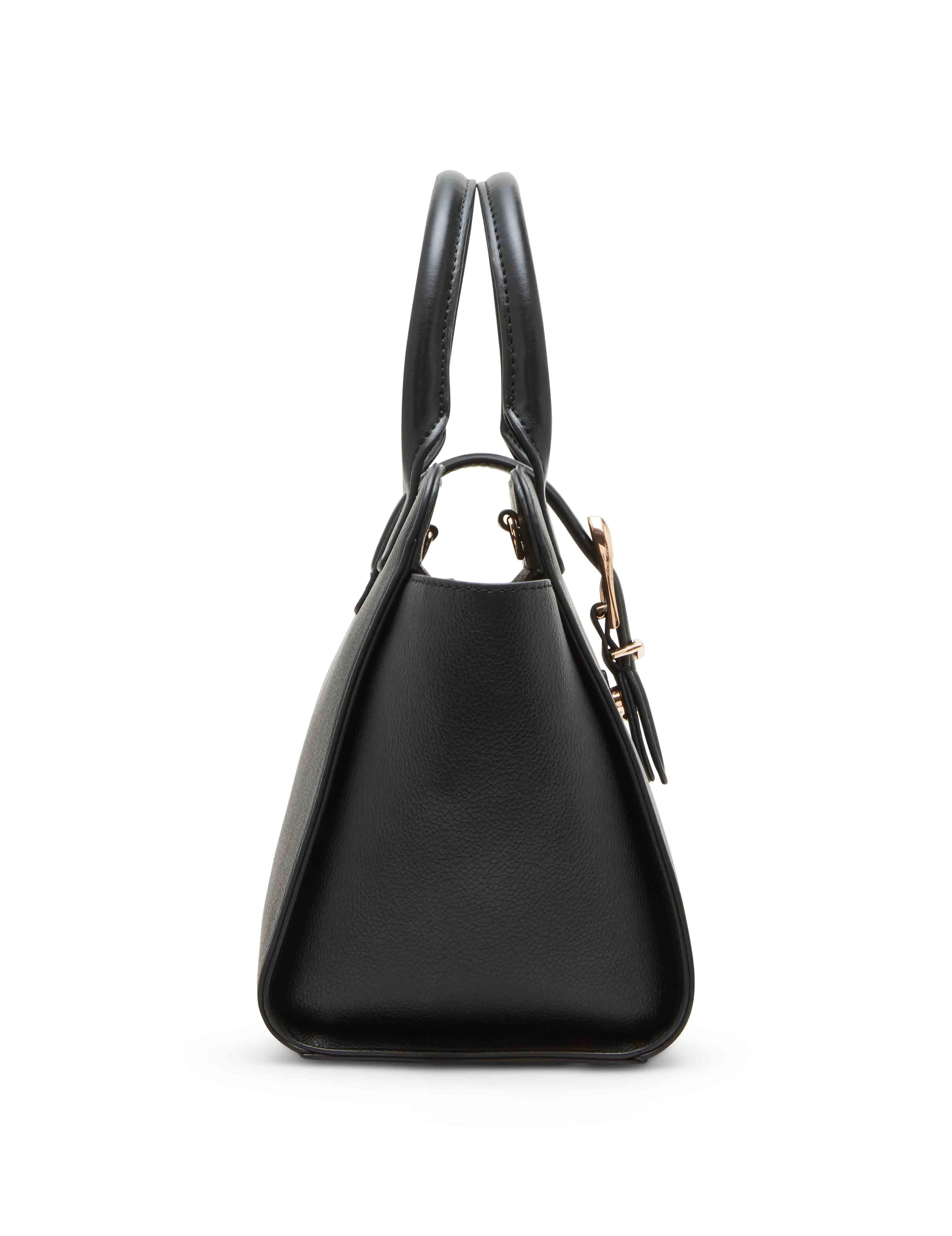 Sculpted Buckle Satchel & Detachable Strap