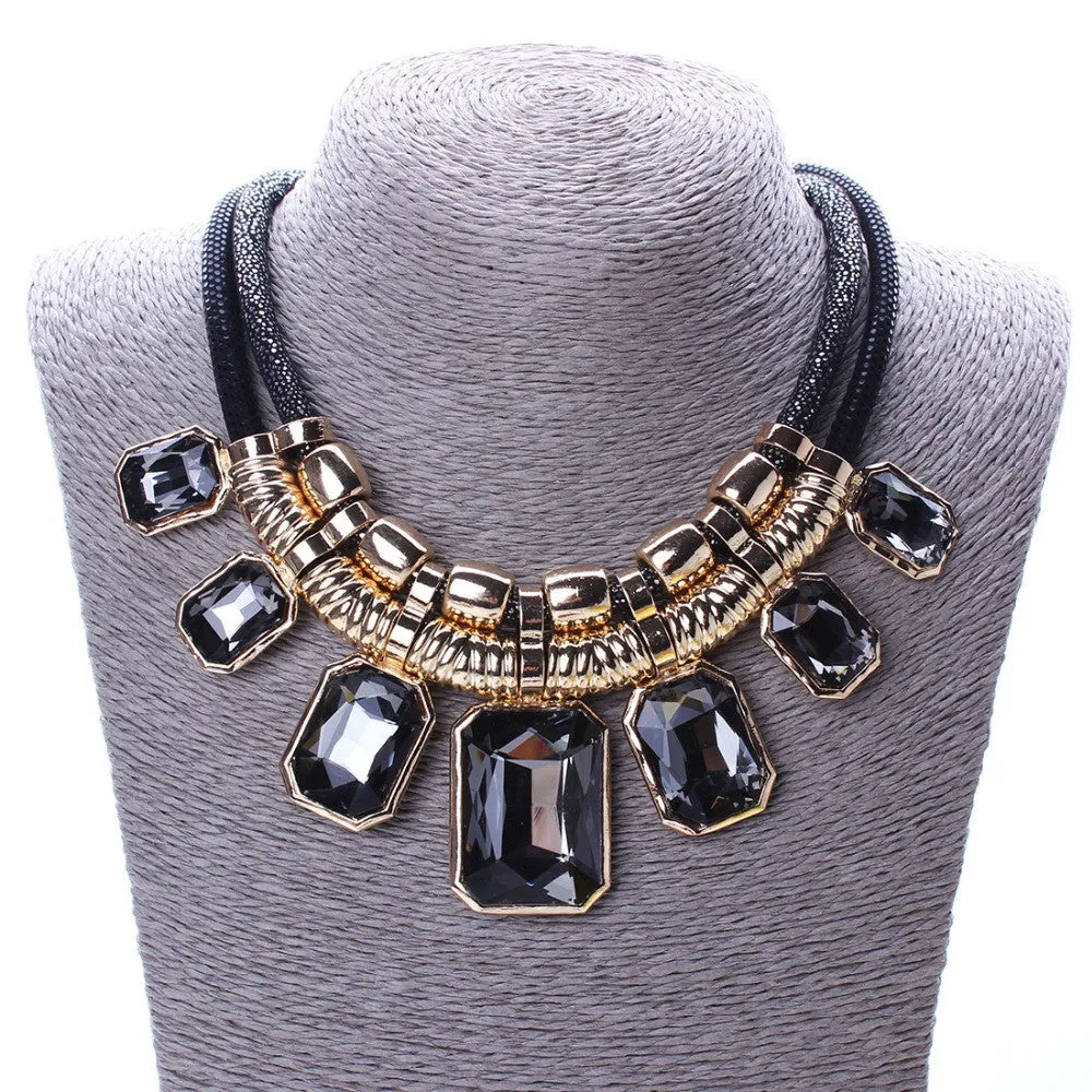 Trendy Necklaces Pendants Rope Collar 18K Gold Plated Crystal Statement Bling & Fashion Necklace Women Jewelry