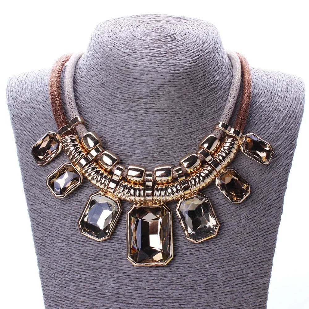 Trendy Necklaces Pendants Rope Collar 18K Gold Plated Crystal Statement Bling & Fashion Necklace Women Jewelry