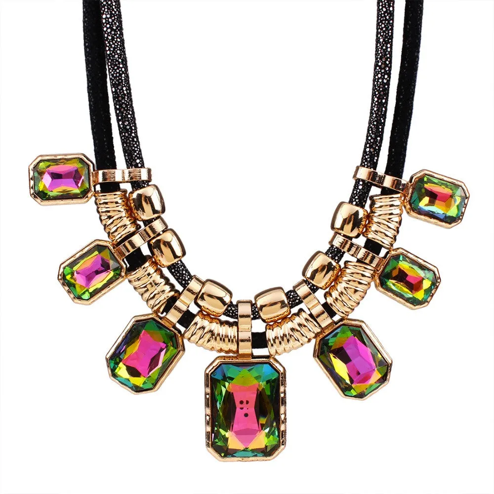 Trendy Necklaces Pendants Rope Collar 18K Gold Plated Crystal Statement Bling & Fashion Necklace Women Jewelry
