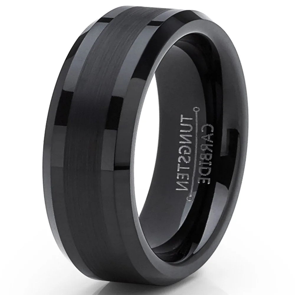 Tungsten Carbide Black Brushed Wedding Band Engagement Ring Comfort Fit 6Mm 7