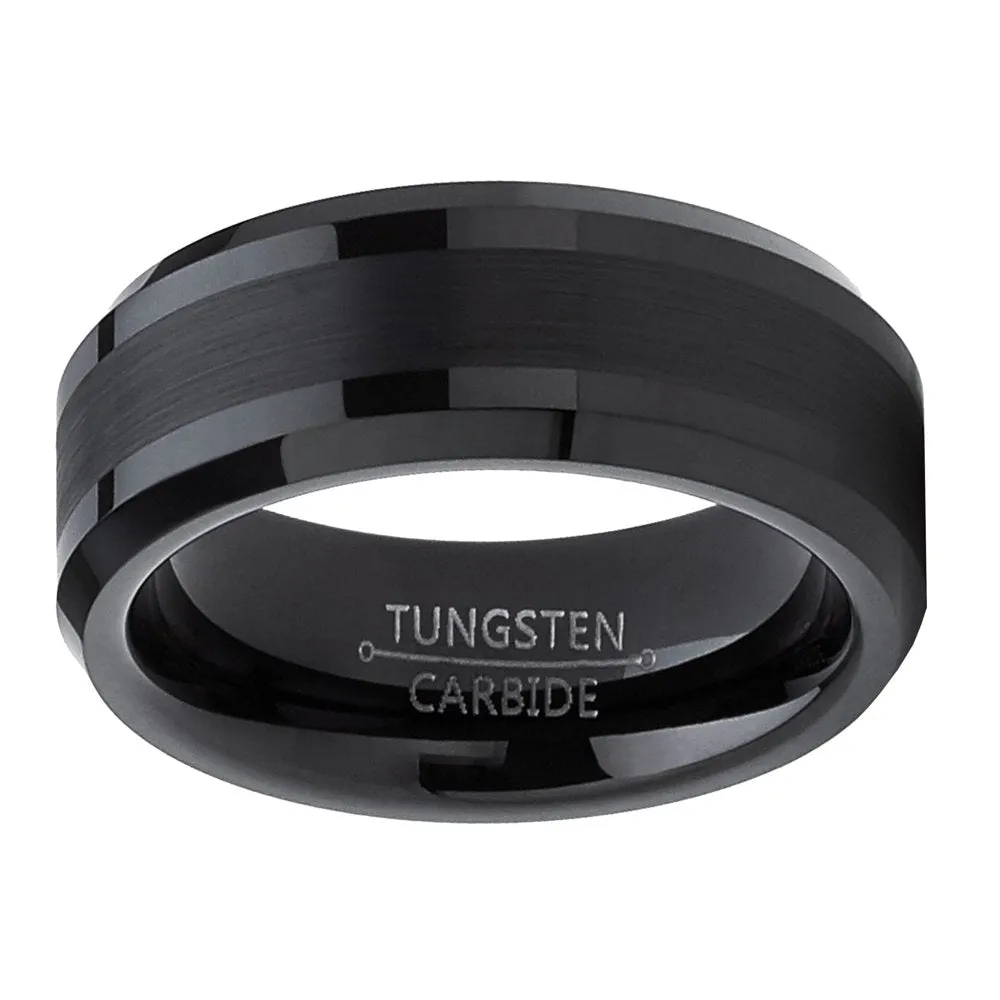 Tungsten Carbide Black Brushed Wedding Band Engagement Ring Comfort Fit 6Mm 7
