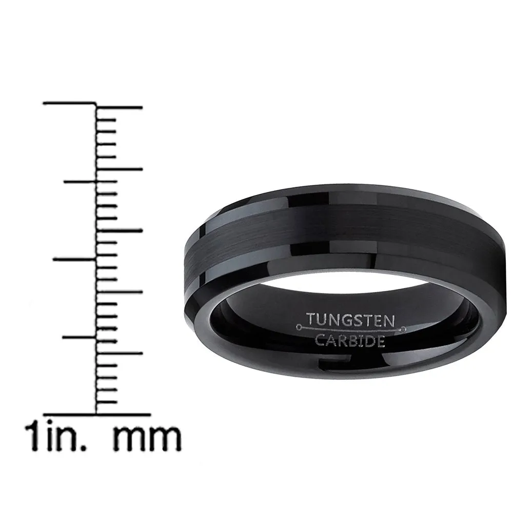 Tungsten Carbide Black Brushed Wedding Band Engagement Ring Comfort Fit 6Mm 7