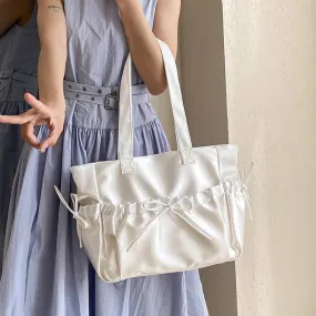 Uakiss Cute Sweet Girl Handbag Luxury Satin Fold Bow Single Shoulder Bag Dopamine Large Capacity Girl Underarm Tote Bag