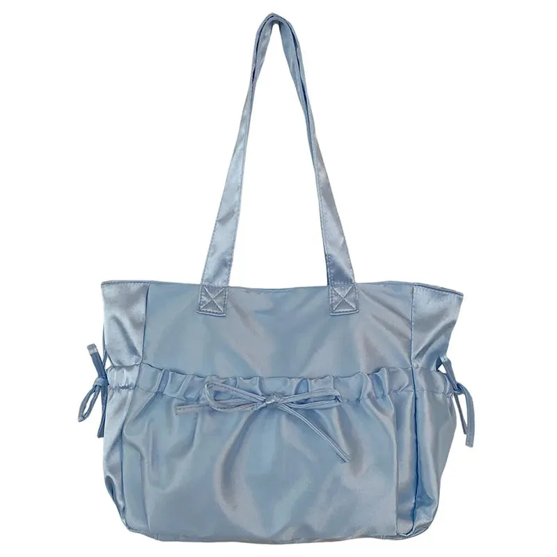 Uakiss Cute Sweet Girl Handbag Luxury Satin Fold Bow Single Shoulder Bag Dopamine Large Capacity Girl Underarm Tote Bag