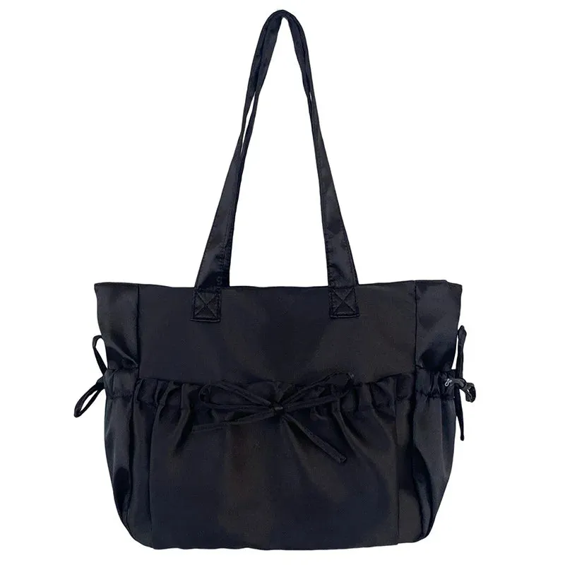 Uakiss Cute Sweet Girl Handbag Luxury Satin Fold Bow Single Shoulder Bag Dopamine Large Capacity Girl Underarm Tote Bag