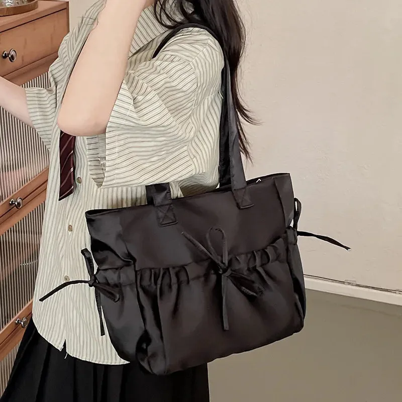 Uakiss Cute Sweet Girl Handbag Luxury Satin Fold Bow Single Shoulder Bag Dopamine Large Capacity Girl Underarm Tote Bag