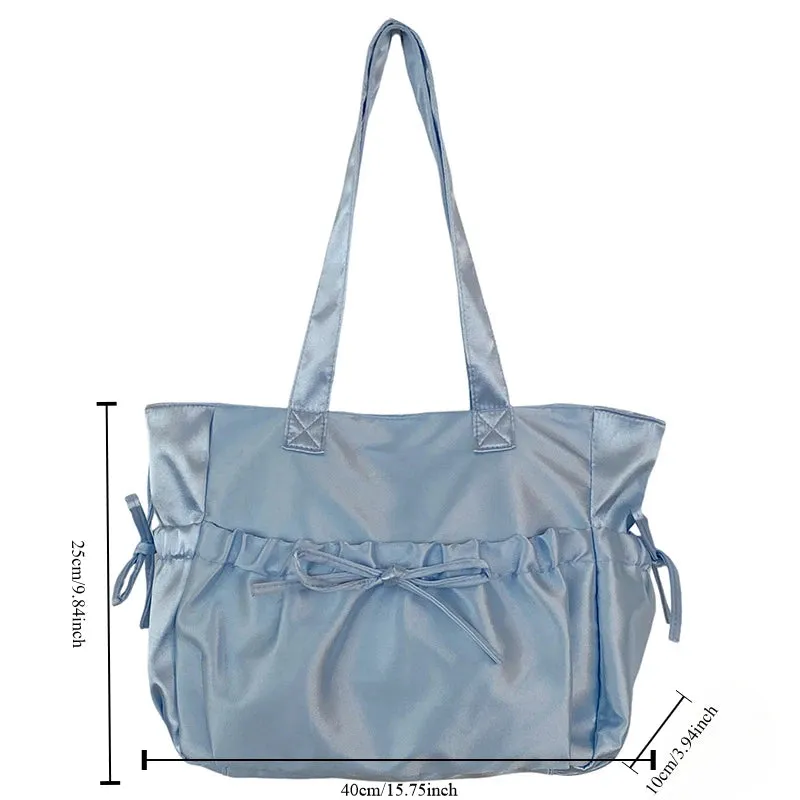 Uakiss Cute Sweet Girl Handbag Luxury Satin Fold Bow Single Shoulder Bag Dopamine Large Capacity Girl Underarm Tote Bag