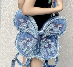 Uakiss Fashion Butterfly Embroidery Shoulder Bags Y2k Aesthetic Trendy Women Casual Backpacks Vintage Denim Harajuku Crossbody Handbags