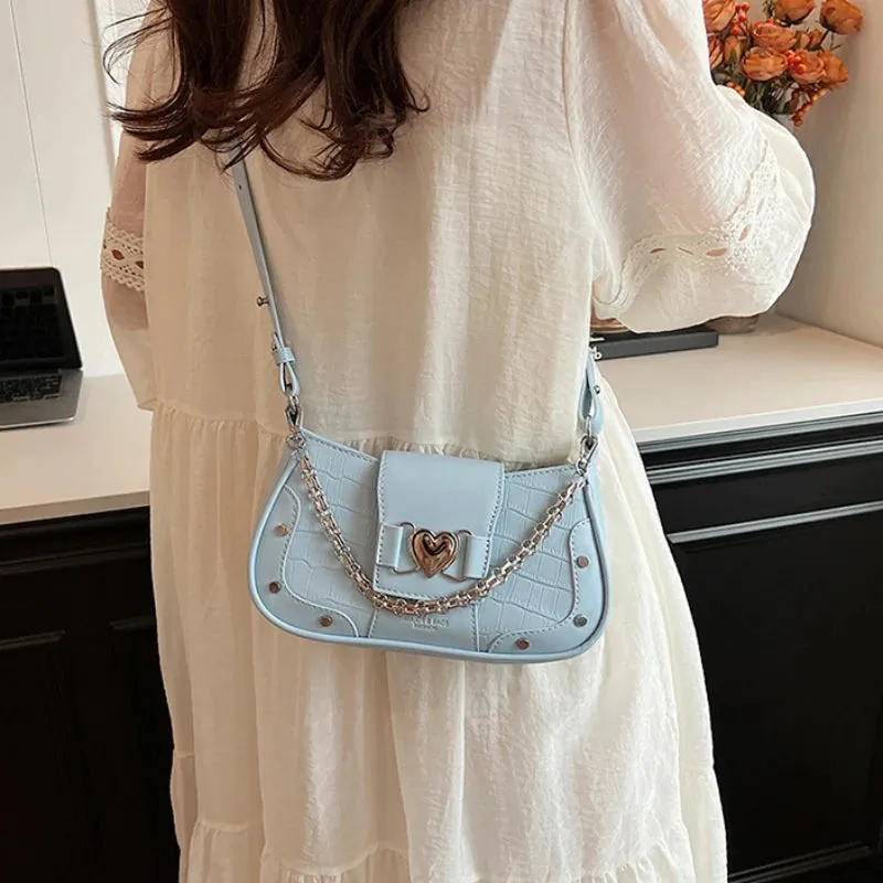 Uakiss Luxury Design Elegant Heart Chain Underarm Bag Fashion Office Lady Fairy Crossbody Bags Contrast Color Y2k Ins Shoulder Handbags