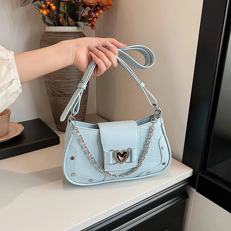 Uakiss Luxury Design Elegant Heart Chain Underarm Bag Fashion Office Lady Fairy Crossbody Bags Contrast Color Y2k Ins Shoulder Handbags