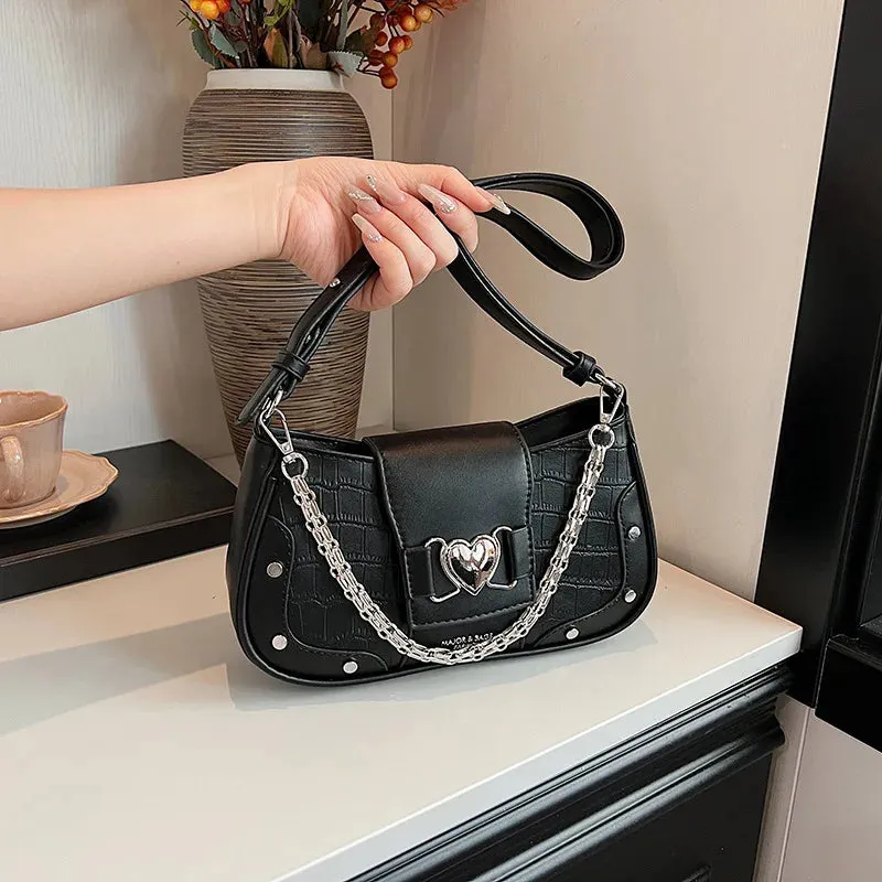 Uakiss Luxury Design Elegant Heart Chain Underarm Bag Fashion Office Lady Fairy Crossbody Bags Contrast Color Y2k Ins Shoulder Handbags