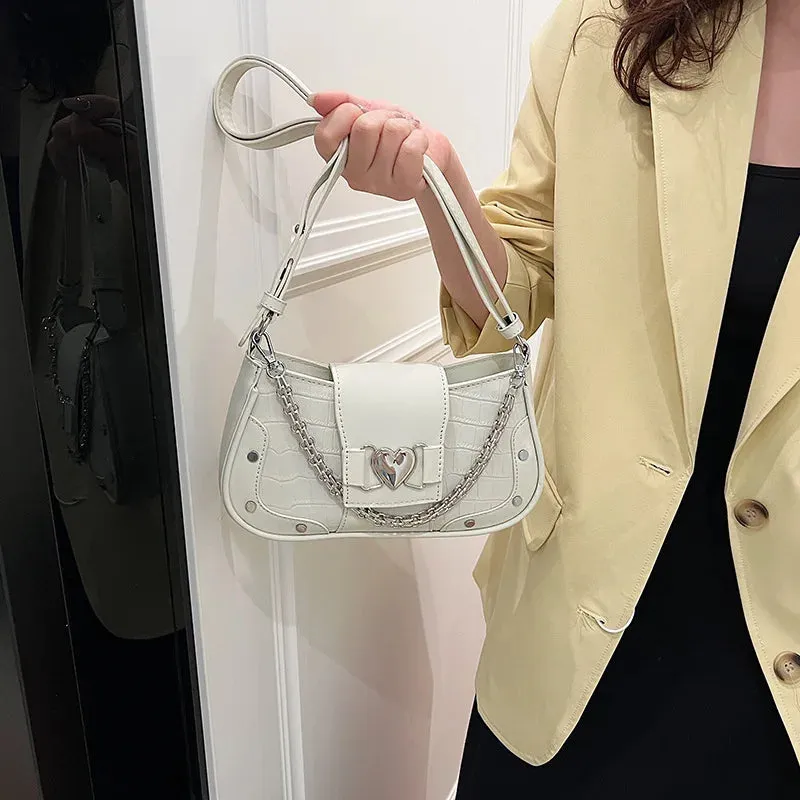 Uakiss Luxury Design Elegant Heart Chain Underarm Bag Fashion Office Lady Fairy Crossbody Bags Contrast Color Y2k Ins Shoulder Handbags