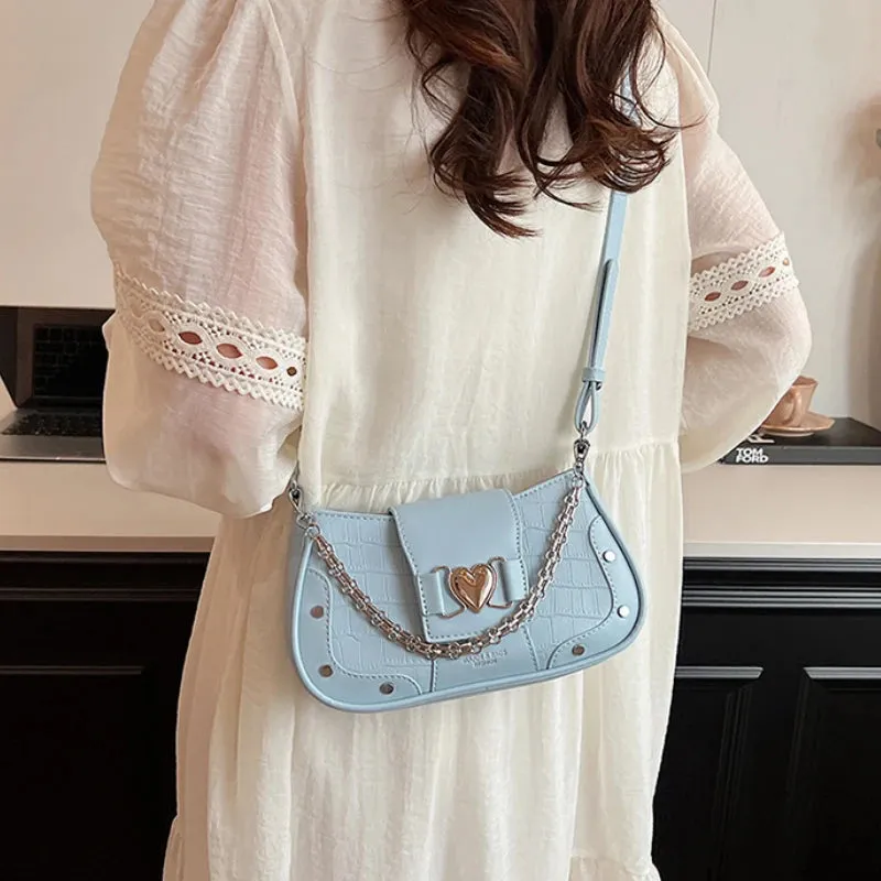 Uakiss Luxury Design Elegant Heart Chain Underarm Bag Fashion Office Lady Fairy Crossbody Bags Contrast Color Y2k Ins Shoulder Handbags