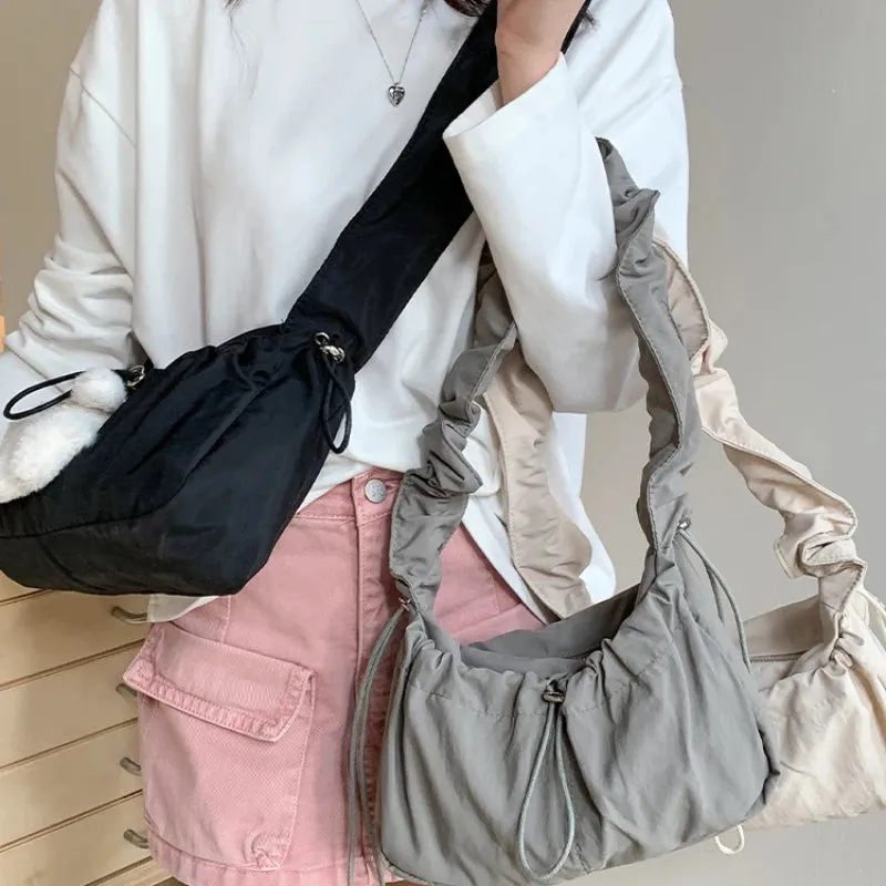 Uakiss Spring New Folded Retro Shoulder Bag Fashionable Elegant Nylon Cloud Bag Casual Versatile Unique High end Crossbody Bag
