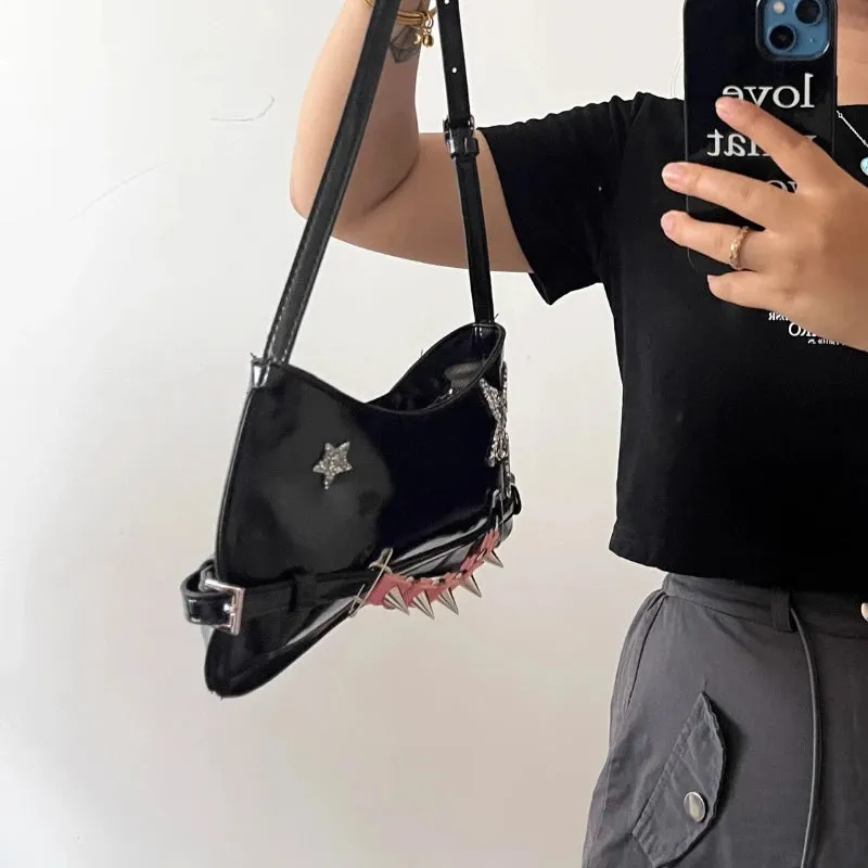 Uakiss Streetwear Star Diamond Punk Shoulder Bags Vintage Y2k Aesthetic Women Chic Underarm Bag Office Lady Casual Handbags Crossbody