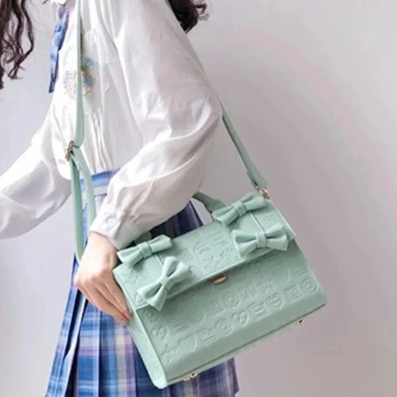 Uakiss Women Embossing Bow Top-Handle Bag Streetwear All Match Office Lady Shoulder Crossbody Bags Y2k Aesthetic Purses and Handbags