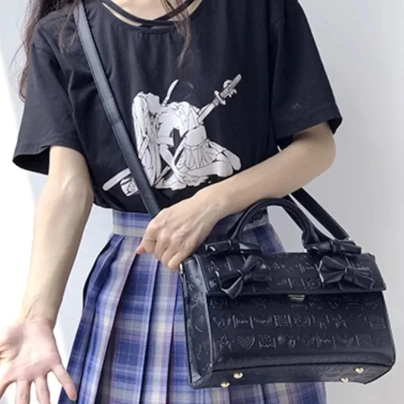 Uakiss Women Embossing Bow Top-Handle Bag Streetwear All Match Office Lady Shoulder Crossbody Bags Y2k Aesthetic Purses and Handbags