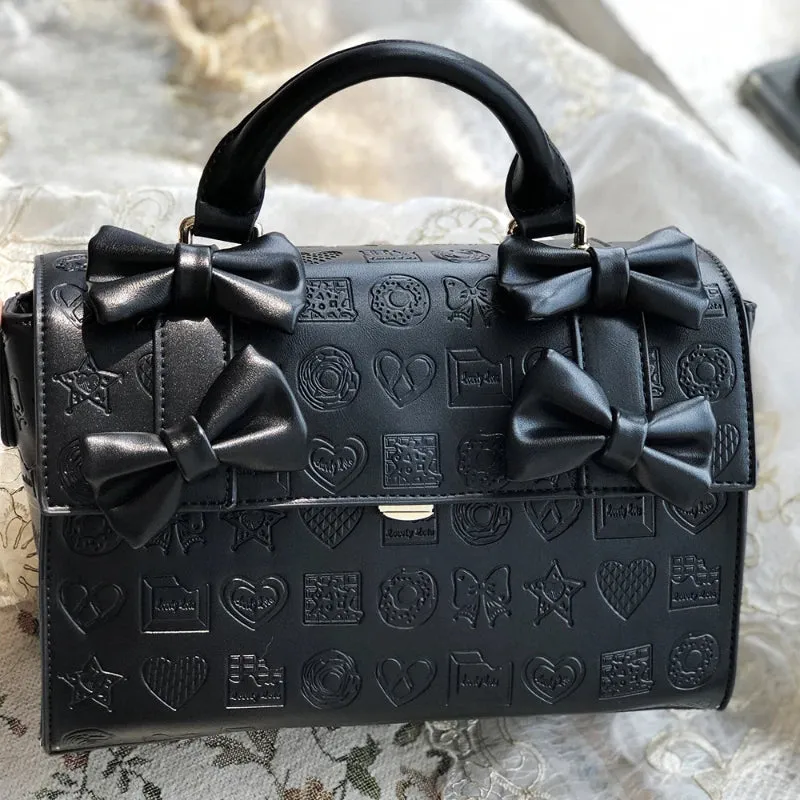Uakiss Women Embossing Bow Top-Handle Bag Streetwear All Match Office Lady Shoulder Crossbody Bags Y2k Aesthetic Purses and Handbags