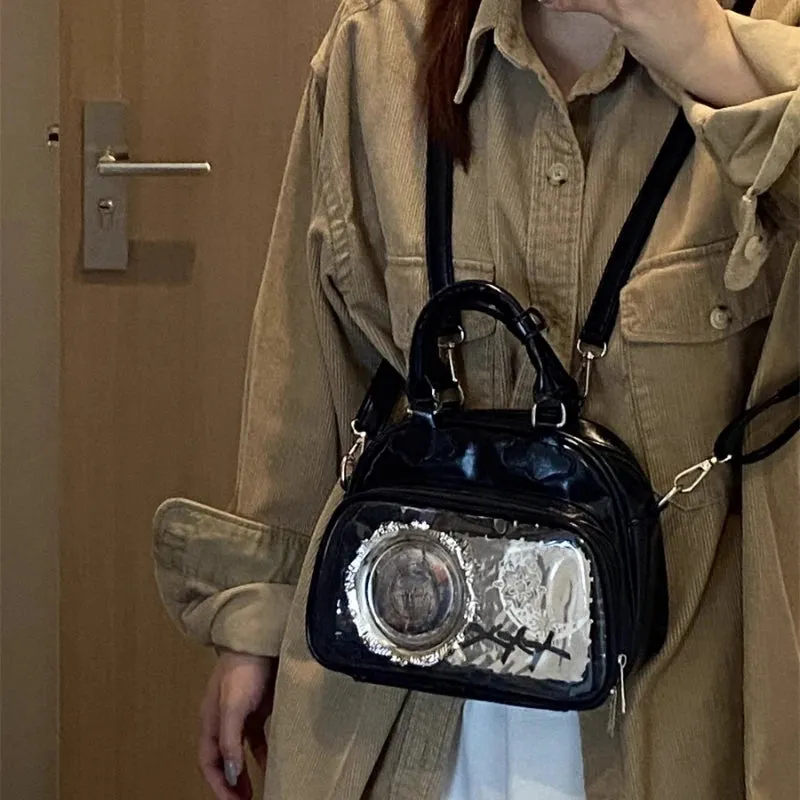 Uakiss Women Mini Top-Handle Bags Fashion Kawaii Sweet All Match Shoulder Ita Bag Y2k Aesthetic Casual Transparent Purses and Handbags