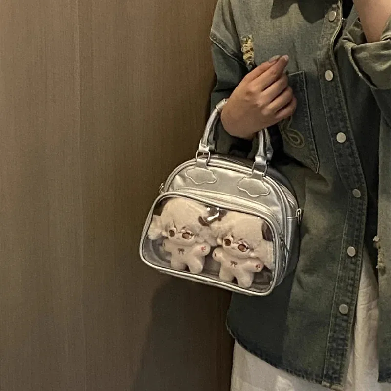 Uakiss Women Mini Top-Handle Bags Fashion Kawaii Sweet All Match Shoulder Ita Bag Y2k Aesthetic Casual Transparent Purses and Handbags