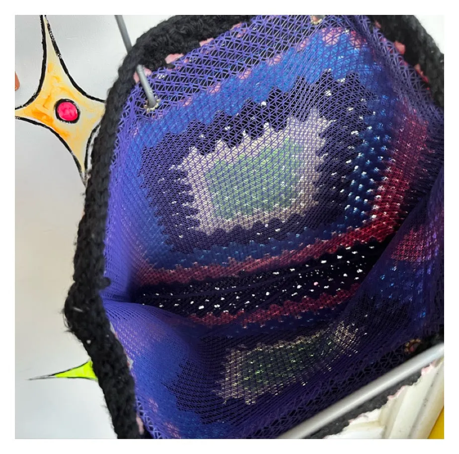 Vintage 1960's 60s | Rainbow Mod Boho Hippie Granny Square Tote Bag
