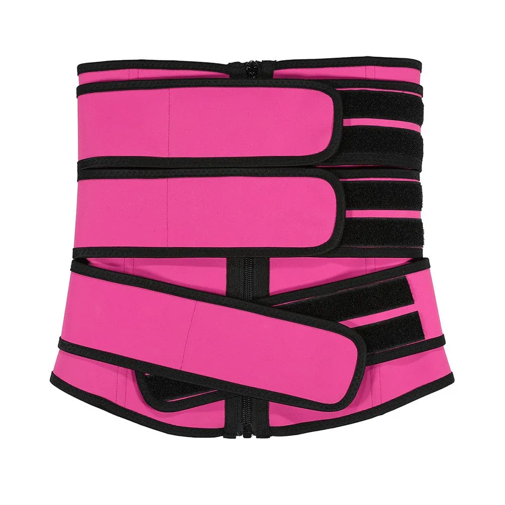 Wholesale Rose Red Tummy Waist Trainer 7 Steel Bones Latex Zipper Control Midsection
