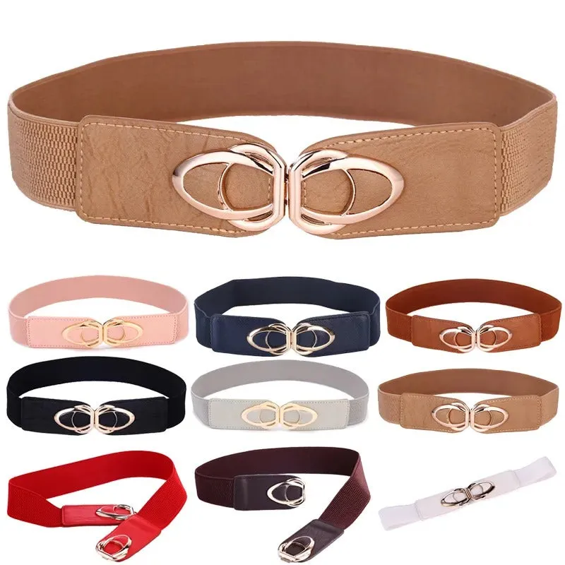 Wide Elastic Front Buckle Waist Belt