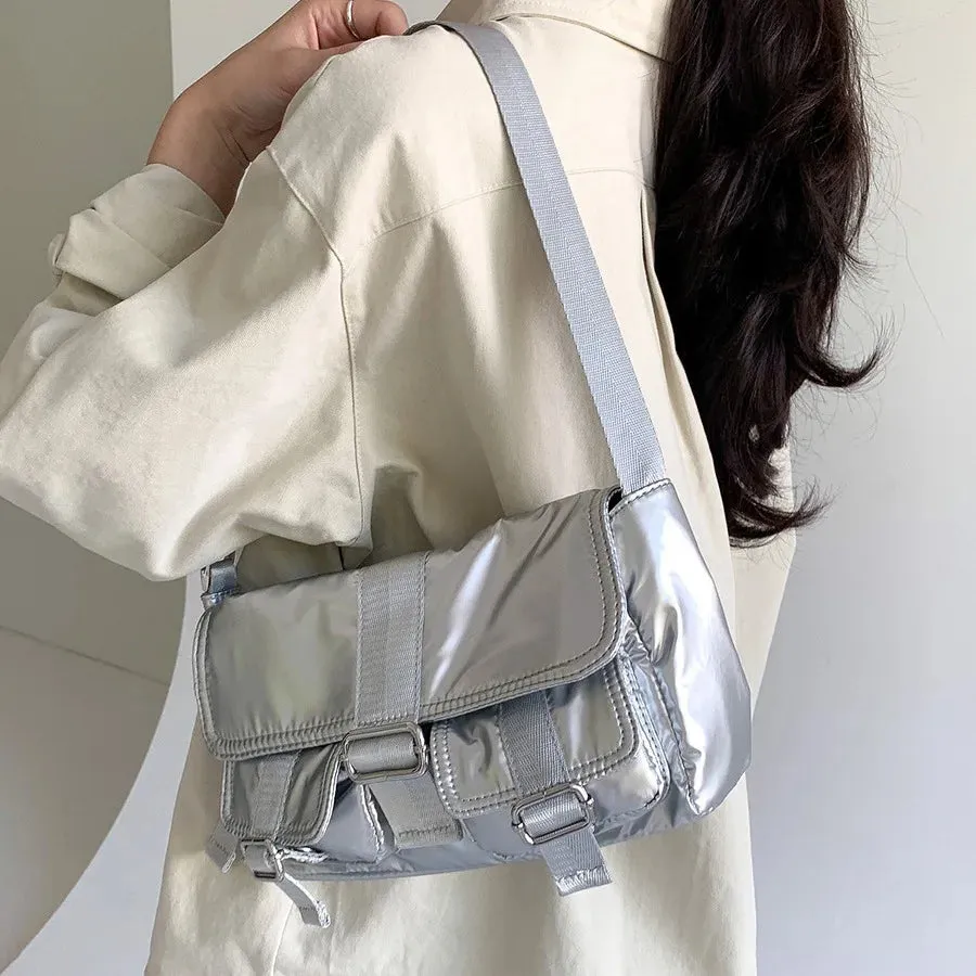 Y2K Style Silver Belt Design Small Pockets Underarm Bags for Women Korean Fashion Shoulder Bag Handbags and Purses
