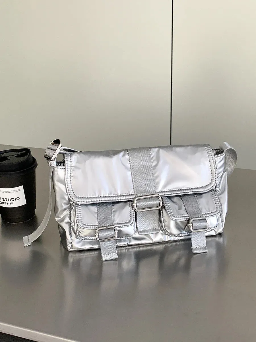 Y2K Style Silver Belt Design Small Pockets Underarm Bags for Women Korean Fashion Shoulder Bag Handbags and Purses