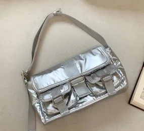Y2K Style Silver Belt Design Small Pockets Underarm Bags for Women Korean Fashion Shoulder Bag Handbags and Purses