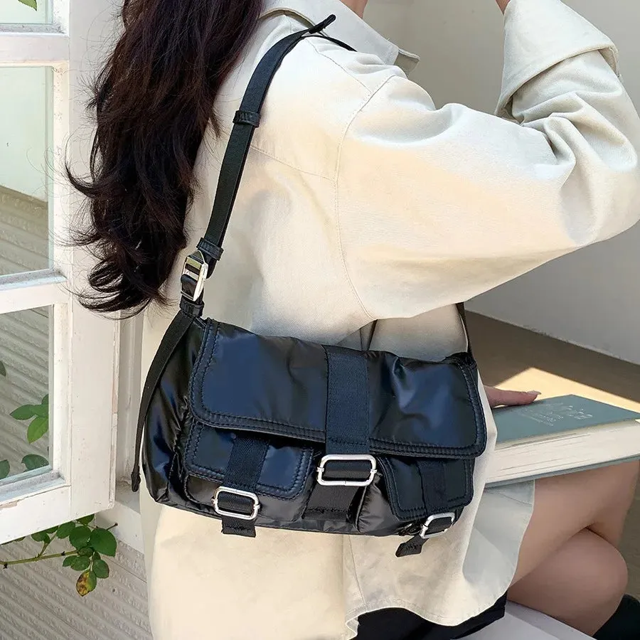 Y2K Style Silver Belt Design Small Pockets Underarm Bags for Women Korean Fashion Shoulder Bag Handbags and Purses